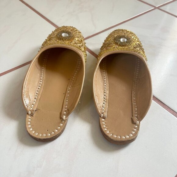 Sequined Embroidered Leather Flat Shoes Boho Flats Hand Made in India US Size 37 - Picture 5 of 10